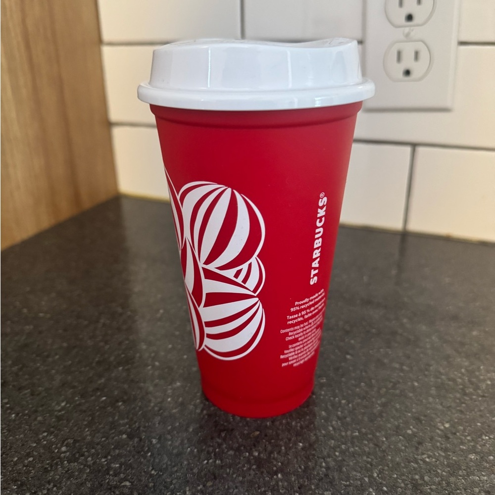 Starbucks Red Holiday Cup with White Lid and Green Logo - Picture 2 of 4